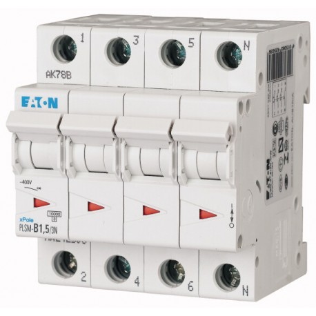 PLSM-B1,5/3N-MW 242503 EATON ELECTRIC Over current switch, 1, 5 A, 3pole+N, type B characteristic