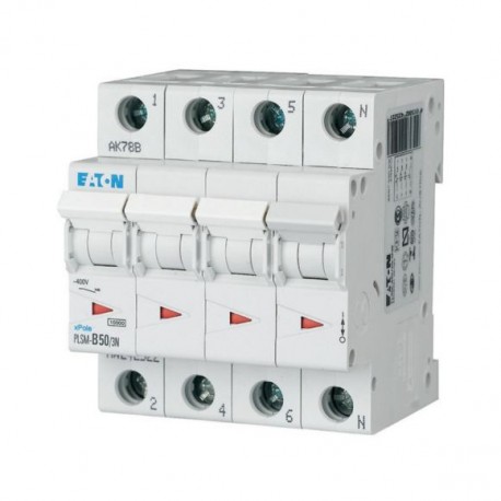 PLSM-B50/3N-MW 242522 EATON ELECTRIC Over current switch, 50A, 3pole+N, type B characteristic