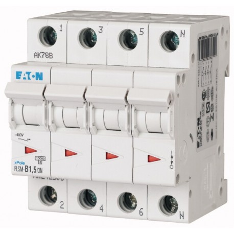 PLSM-C1,5/3N-MW 242529 EATON ELECTRIC Interruttore protettore 1,5A 3p+N curva caratteristica C