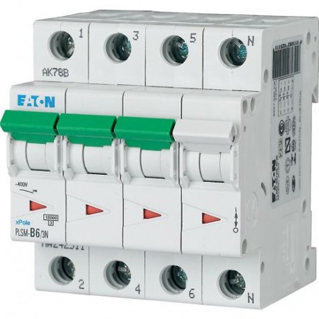 PLSM-D6/3N-MW 242560 EATON ELECTRIC Over current switch, 6A, 3pole+N, type D characteristic