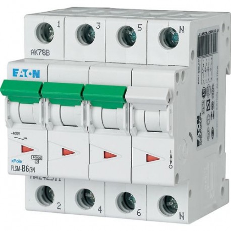 PLSM-D6/3N-MW 242560 Y7-242560 EATON ELECTRIC Interruttore protettore, 6A, 3p+N, curva caratteristica D