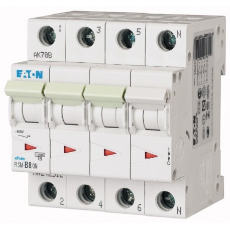PLSM-D8/3N-MW 242561 EATON ELECTRIC Over current switch, 8A, 3pole+N, type D characteristic