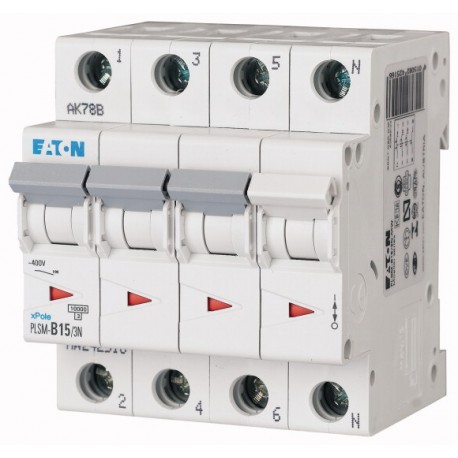 PLSM-D15/3N-MW 242565 EATON ELECTRIC Over current switch, 15A, 3pole+N, type D characteristic