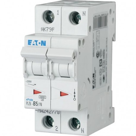 PLZ6-C5/1N-MW 242804 EATON ELECTRIC Miniature circuit breaker (MCB), 5A, 1pole+N, type C characteristic