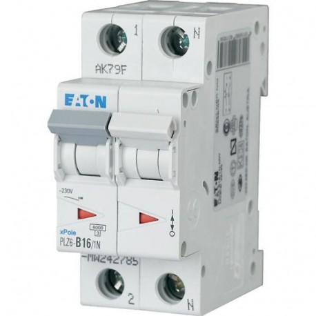 PLZ6-C16/1N-MW 242811 Y7-242811 EATON ELECTRIC Miniature circuit breaker (MCB), 16A, 1pole+N, type C charact..