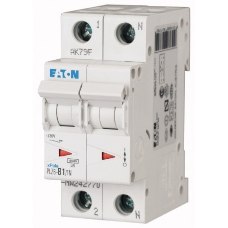 PLZ6-D1/1N-MW 242819 EATON ELECTRIC Over current switch, 1A, 1pole+N, type D characteristic