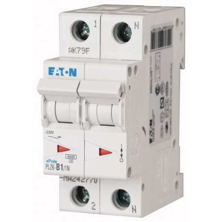 PLZ6-D1/1N-MW 242819 EATON ELECTRIC Miniature circuit breaker (MCB), 1A, 1pole+N, type D characteristic