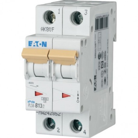 PLS6-C13/2-MW 242878 EATON ELECTRIC Перегрузки по току выключателя, 13А, 2 р, тип C характеристики
