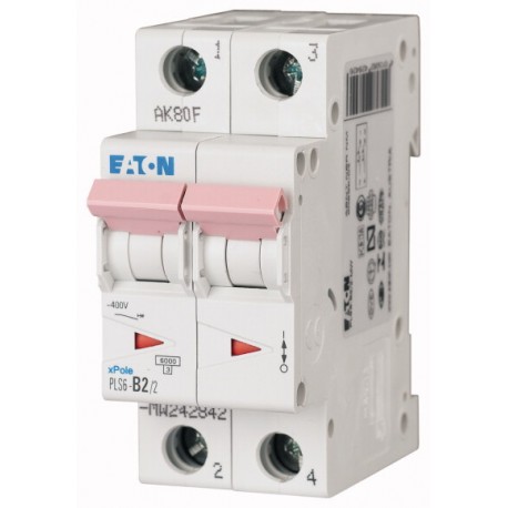 PLS6-D2/2-MW 242891 EATON ELECTRIC Перегрузки по току выключателя, 2А, 2 р, тип D характеристики