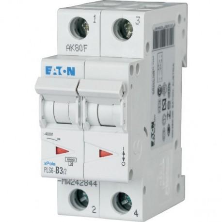 PLS6-D3/2-MW 242893 EATON ELECTRIC Перегрузки по току выключателя, 3А, 2 р, тип D характеристики