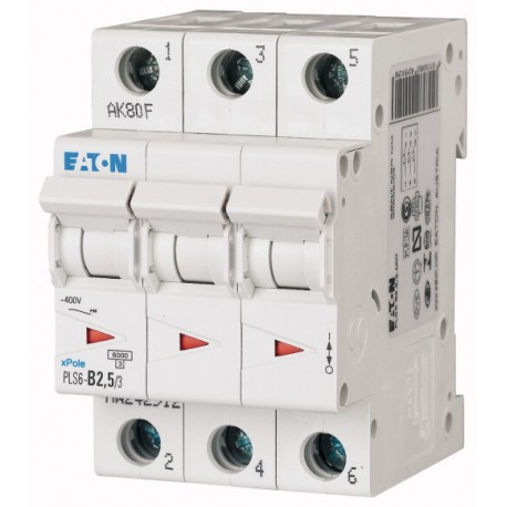 PLS6-B2,5/3-MW 242912 EATON ELECTRIC Over current switch, 2, 5 A, 3 p, type B characteristic