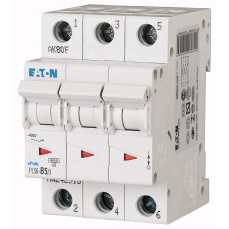 PLS6-B5/3-MW 242916 EATON ELECTRIC Over current switch, 5A, 3 p, type B characteristic