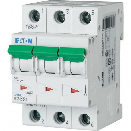 PLS6-B6/3-MW 242917 EATON ELECTRIC Перегрузки по току выключателя, 6А, 3 р, тип B характеристики
