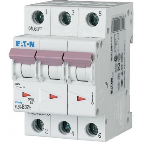 PLS6-C32/3-MW 242952 EATON ELECTRIC Перегрузки по току выключателя, 32А, 3 р, тип C характеристики