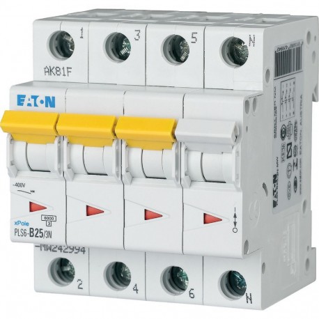 PLS6-B25/3N-MW 242994 Y7-242994 EATON ELECTRIC Miniature circuit breaker (MCB), 25A, 3pole+N, type B charact..