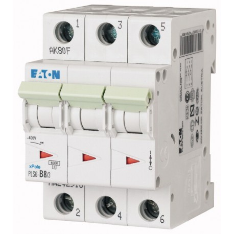 PLS6-C8/3N-MW 243013 EATON ELECTRIC Перегрузки по току выключателя, 8А, 3pole + N, тип C характеристика