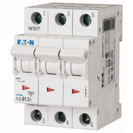 PLS6-D1,5/3N-MW 243027 EATON ELECTRIC За текущий переключатель, 1, 5 A, 3pole + N, тип D характеристика