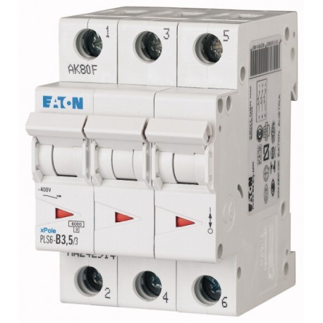 PLS6-D3,5/3N-MW 243032 EATON ELECTRIC Over current switch, 3, 5 A, 3pole+N, type D characteristic