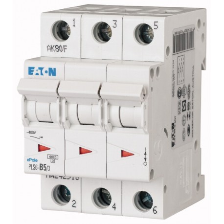 PLS6-D5/3N-MW 243034 EATON ELECTRIC Over current switch, 5A, 3pole+N, type D characteristic
