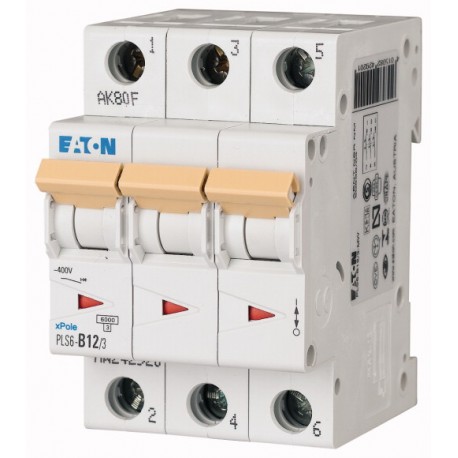 PLS6-D12/3N-MW 243038 EATON ELECTRIC Over current switch, 12A, 3pole+N, type D characteristic