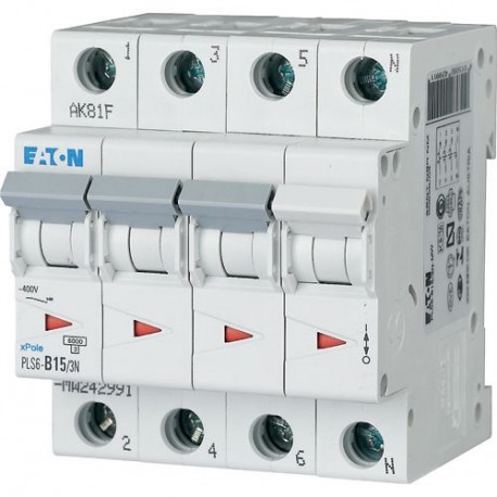 PLS6-D15/3N-MW 243040 EATON ELECTRIC Miniature circuit breaker (MCB), 15A, 3pole+N, type D characteristic