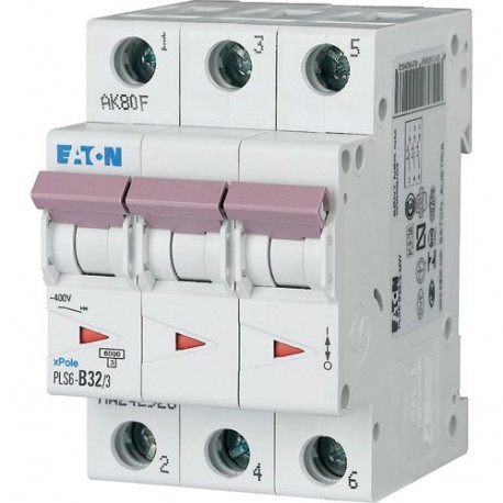 PLS6-D32/3N-MW 243044 Y7-243044 EATON ELECTRIC Miniature circuit breaker (MCB), 32A, 3pole+N, type D charact..