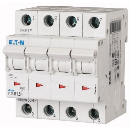 PLS6-B1,5/4-MW 243047 EATON ELECTRIC Over current switch, 1, 5 A, 4 p, type B characteristic