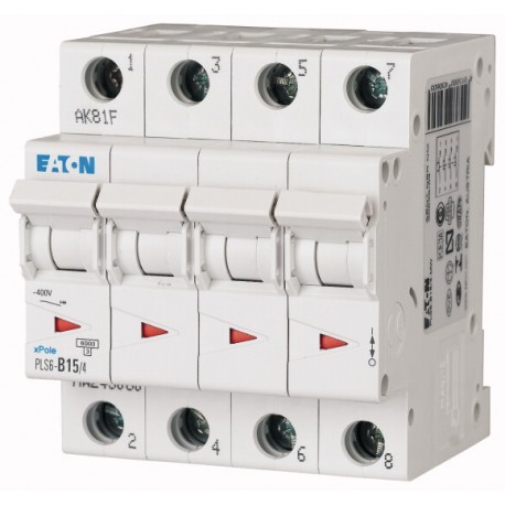 PLS6-B15/4-MW 243060 EATON ELECTRIC Over current switch, 15A, 4 p, type B characteristic