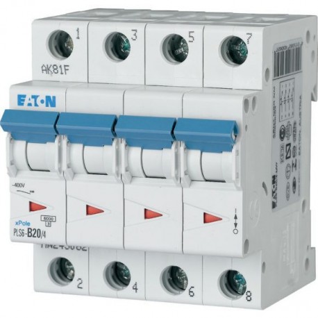 PLS6-B20/4-MW 243062 EATON ELECTRIC Over current switch, 20A, 4 p, type B characteristic