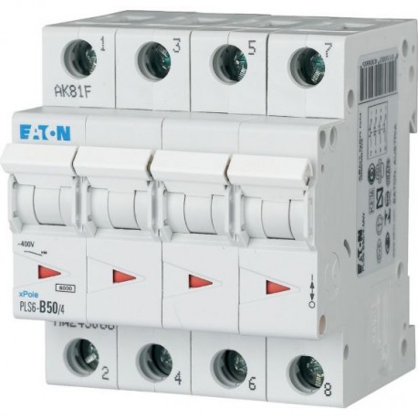 PLS6-B50/4-MW 243066 EATON ELECTRIC Over current switch, 50A, 4 p, type B characteristic