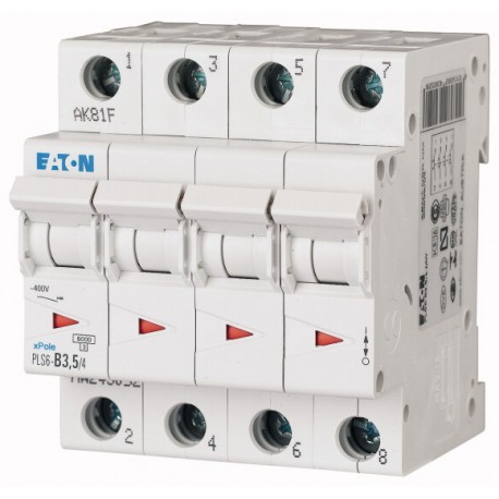 PLS6-D3,5/4-MW 243101 EATON ELECTRIC Over current switch, 3, 5 A, 4 p, type D characteristic
