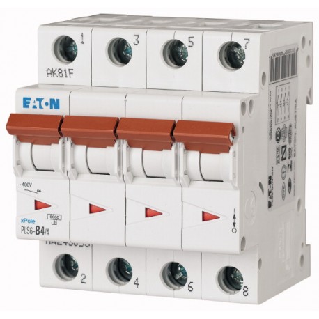 PLS6-D4/4-MW 243102 EATON ELECTRIC Перегрузки по току выключателя, 4А, 4 р, тип D характеристики