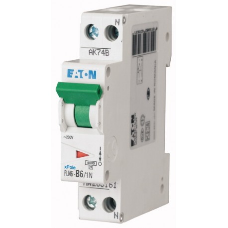 PLN6-B6/1N-MW 263161 EATON ELECTRIC Защитный выключатель LS, 6A, 1p+N, B-Char