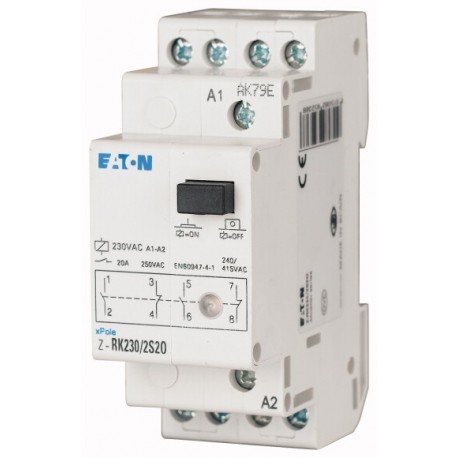 Z-RK230/SO 265208 EATON ELECTRIC Installation relay, 230VAC/50Hz, 1N/O+1N/C, 20A, 1HP