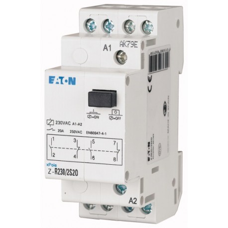 Z-R12/2S2O 265220 EATON ELECTRIC Installation relay, 12VAC/50Hz, 2N/O, 20A, 2HP