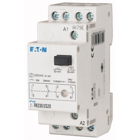 Z-RK230/3S1O 265241 EATON ELECTRIC Contattore d'installazione, 230VAC/50Hz, 3NA+1NC, 20A, 2unità passo