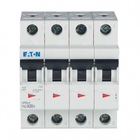 FAZ-K20/4 279100 EATON ELECTRIC FAZ-K20/4 Disjoncteur modulaire, 20A, 4p, courbe K, AC