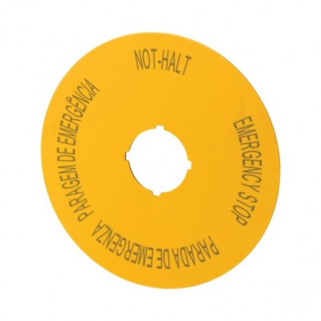 M22-XAK12 121086 Y7-121086 EATON ELECTRIC Label, emergency stop, D 90mm, yellow, DE, EN, ES, PT