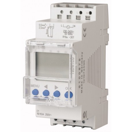 TSDW1CO 167379 EATON ELECTRIC Interrupteur horaire digital modulaire 1 canal, 7 jours, ligne de texte, borni..