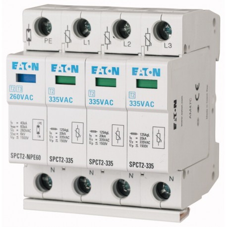 SPCT2-580-3+NPE 167628 EATON ELECTRIC Plug-in surge arresters, 3pole+N, 580VAC, 20 kA