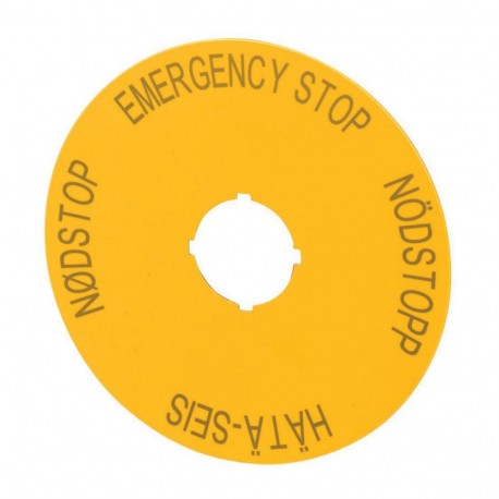M22-XAK4 216468 Y7-216468 EATON ELECTRIC Label, emergency switching off, yellow, D 90mm, 4 languages, DE, SV..