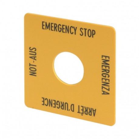 M22-XYK1 216484 Y7-216484 EATON ELECTRIC Targhetta, arresto di emergenza, gialla, AxL 50x50mm, 4 lingue, DE,..