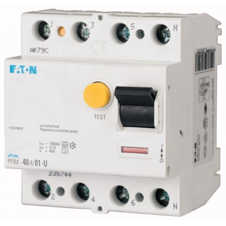 PFIM-40/4/01-U 235744 FRCMM-16/4/01-U EATON ELECTRIC Interruptor diferencial, 4P, 40A, 100mA
