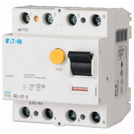 PFIM-40/4/01-U 235744 FRCMM-16/4/01-U EATON ELECTRIC RCCB, 4P, 40A, 100mA