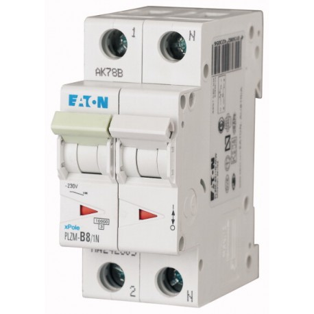 PLZM-B8/1N-MW 242305 EATON ELECTRIC Над переключателем тока, 8А, 1pole + N, тип B характеристика