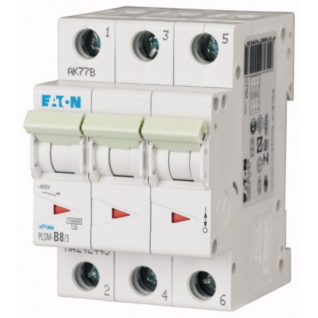 PLSM-B8/3-MW 242443 EATON ELECTRIC Перегрузки по току выключателя, 8А, 3 р, тип B характеристики