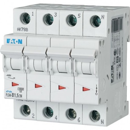 PLSM-D1,5/3N-MW 242552 EATON ELECTRIC Interruttore protettore 1,5A 3p+N curva caratteristica D
