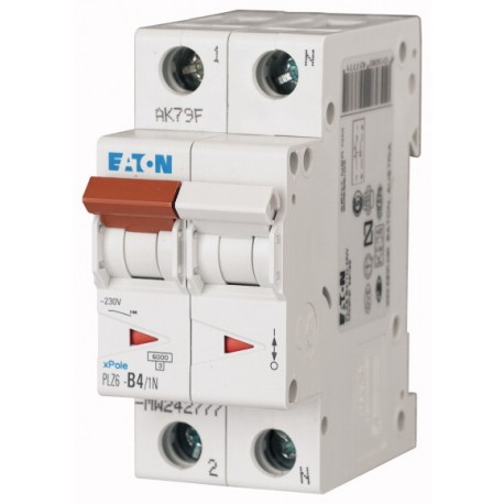 PLZ6-B4/1N-MW 242777 EATON ELECTRIC Over current switch, 4A, 1pole+N, type B characteristic