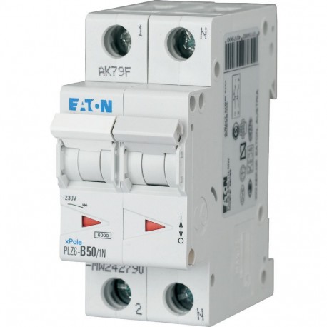 PLZ6-B50/1N-MW 242790 Y7-242790 EATON ELECTRIC Miniature circuit breaker (MCB), 50A, 1pole+N, type B charact..