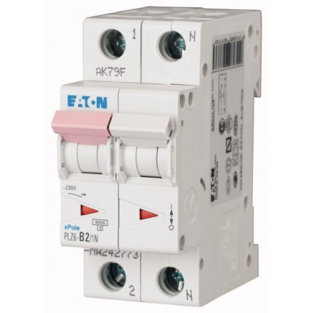 PLZ6-D2/1N-MW 242822 EATON ELECTRIC Interruttore protettore 2A 1p+N curva caratteristica D